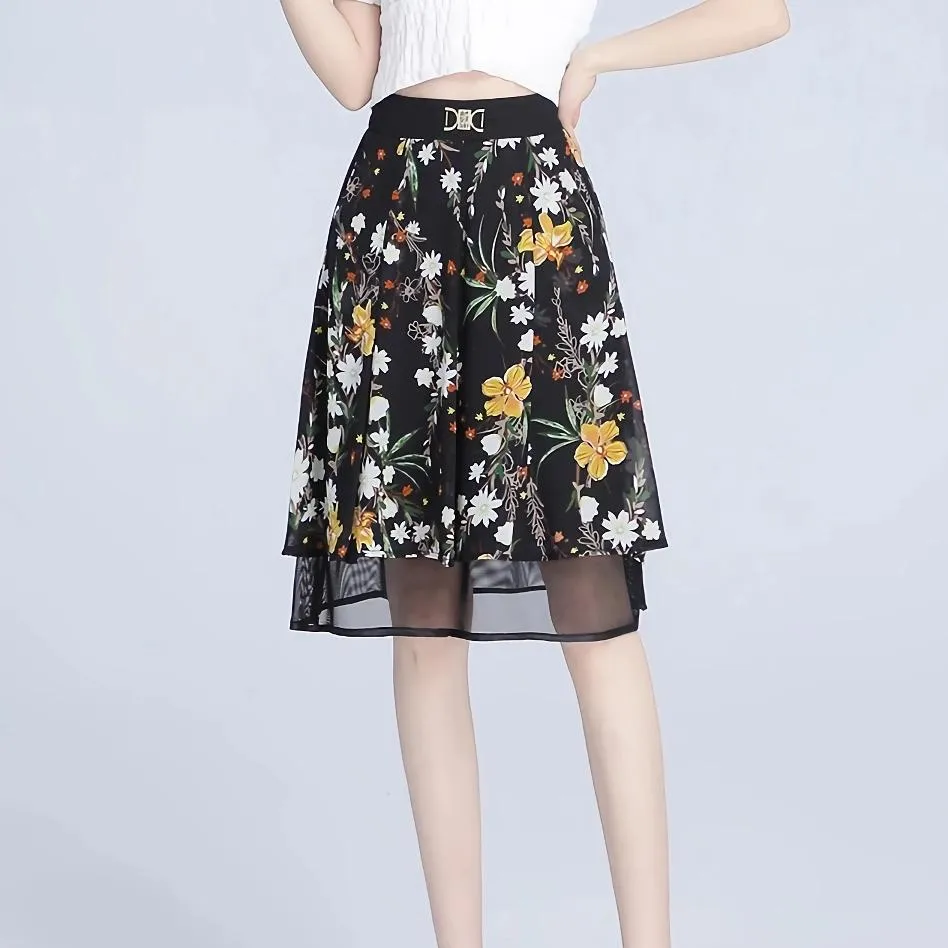 Floral Chiffon A-Line Skirt