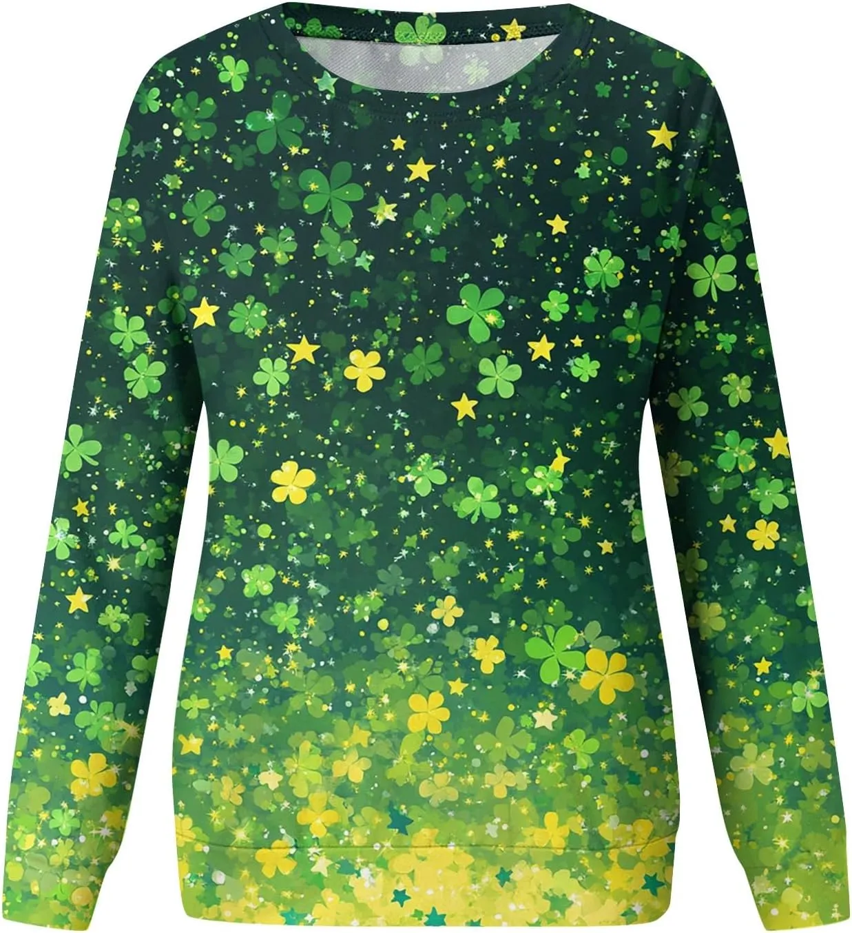Green St Patricks Day SweatshirtWomens Long Sleeve Sweatshirt Round Neck Shamrock Print Loose Pullover