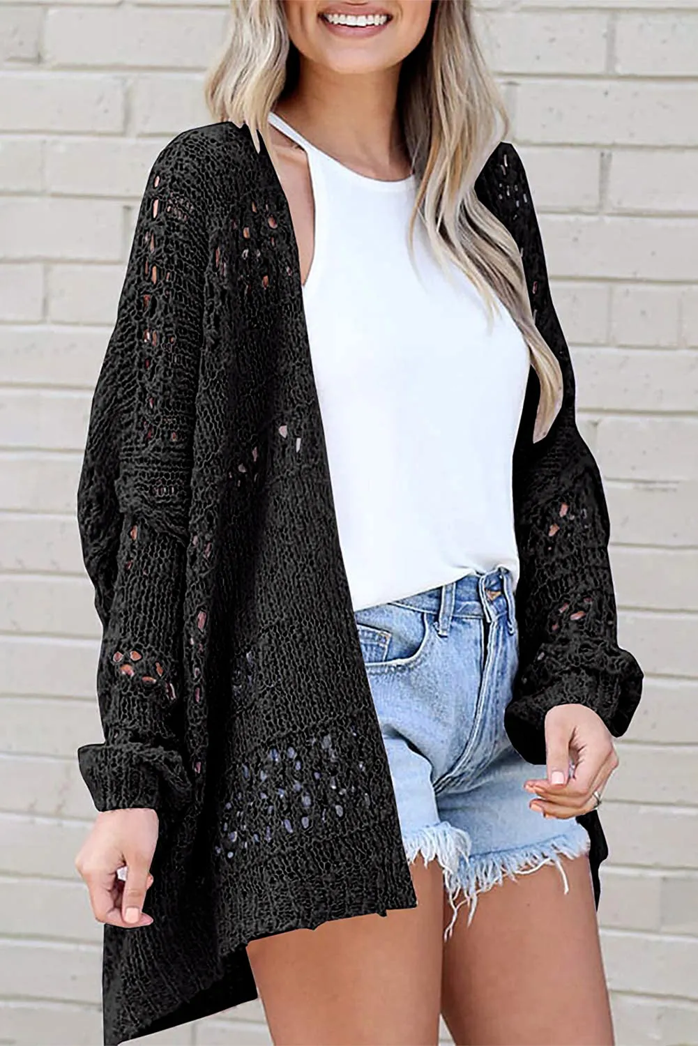 Hollowed Dolman Long Sleeve Cardigan