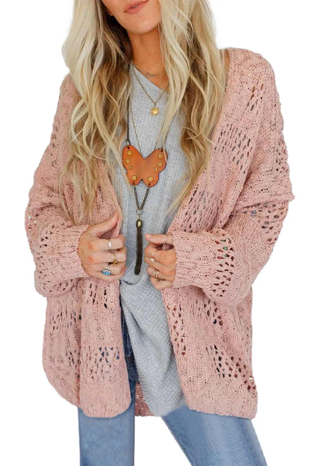 Hollowed Dolman Long Sleeve Cardigan