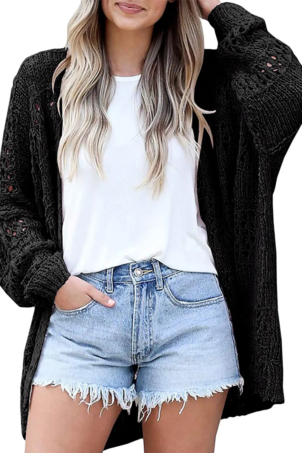 Hollowed Dolman Long Sleeve Cardigan