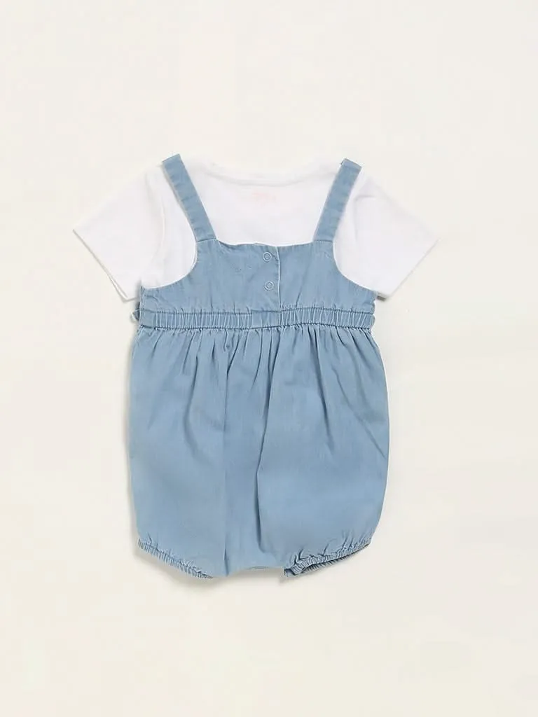HOP Baby Blue Denim Dungaree & T-Shirt Set