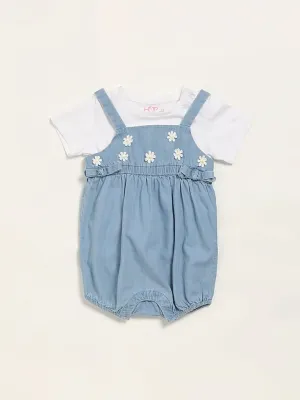 HOP Baby Blue Denim Dungaree & T-Shirt Set