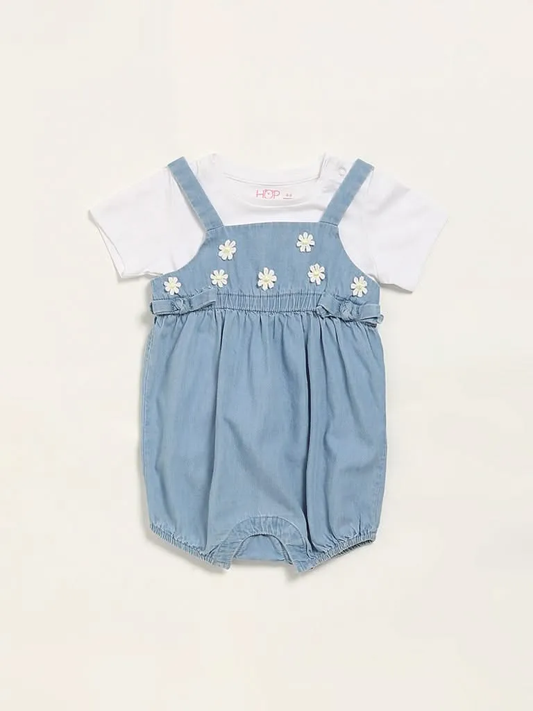 HOP Baby Blue Denim Dungaree & T-Shirt Set