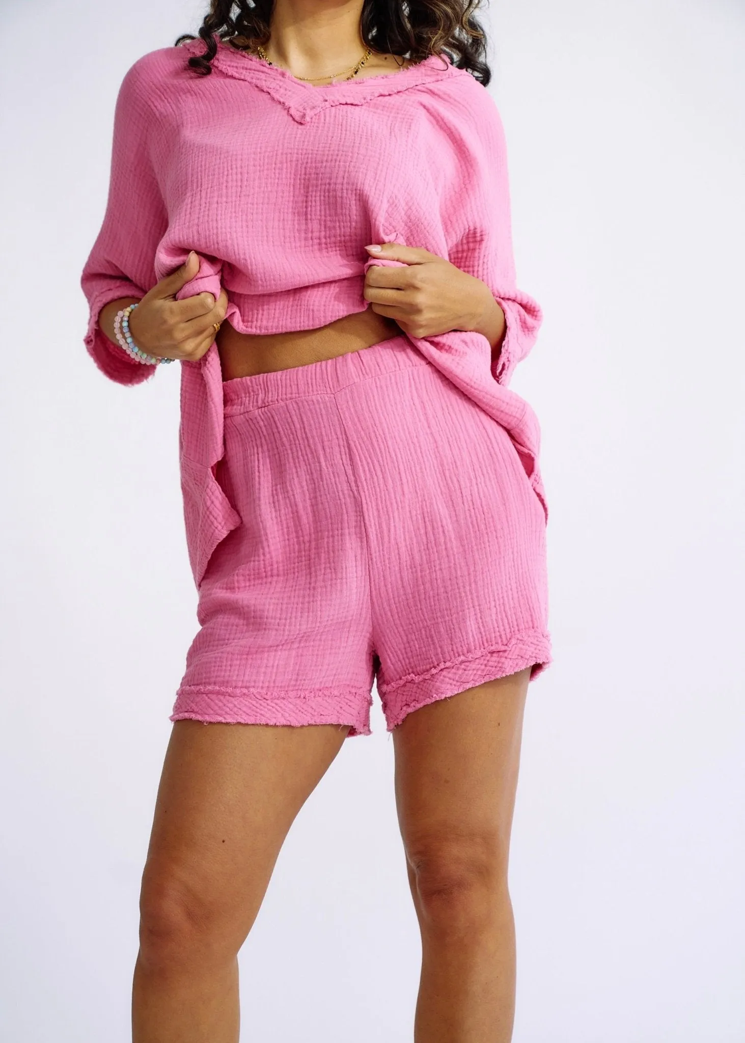 Italian Textured Cotton Set in Pink