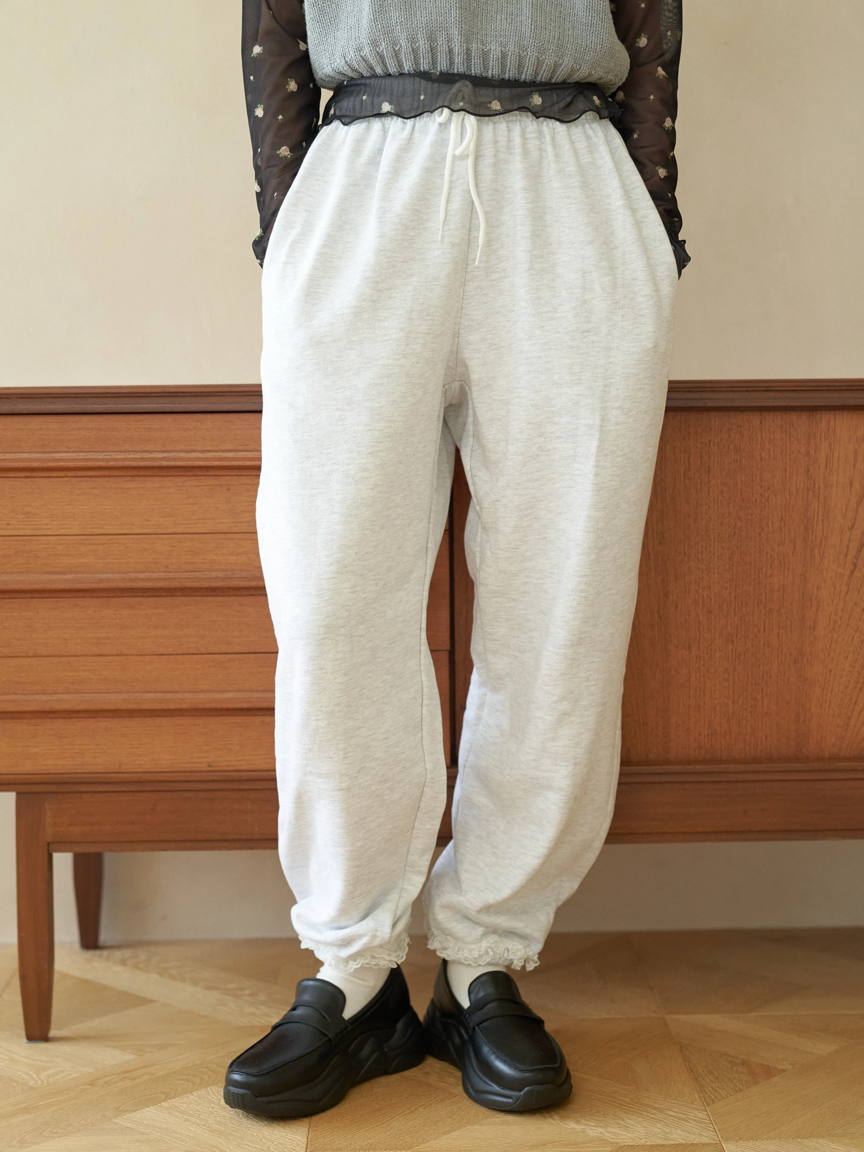 Lace Design Sweat Pants