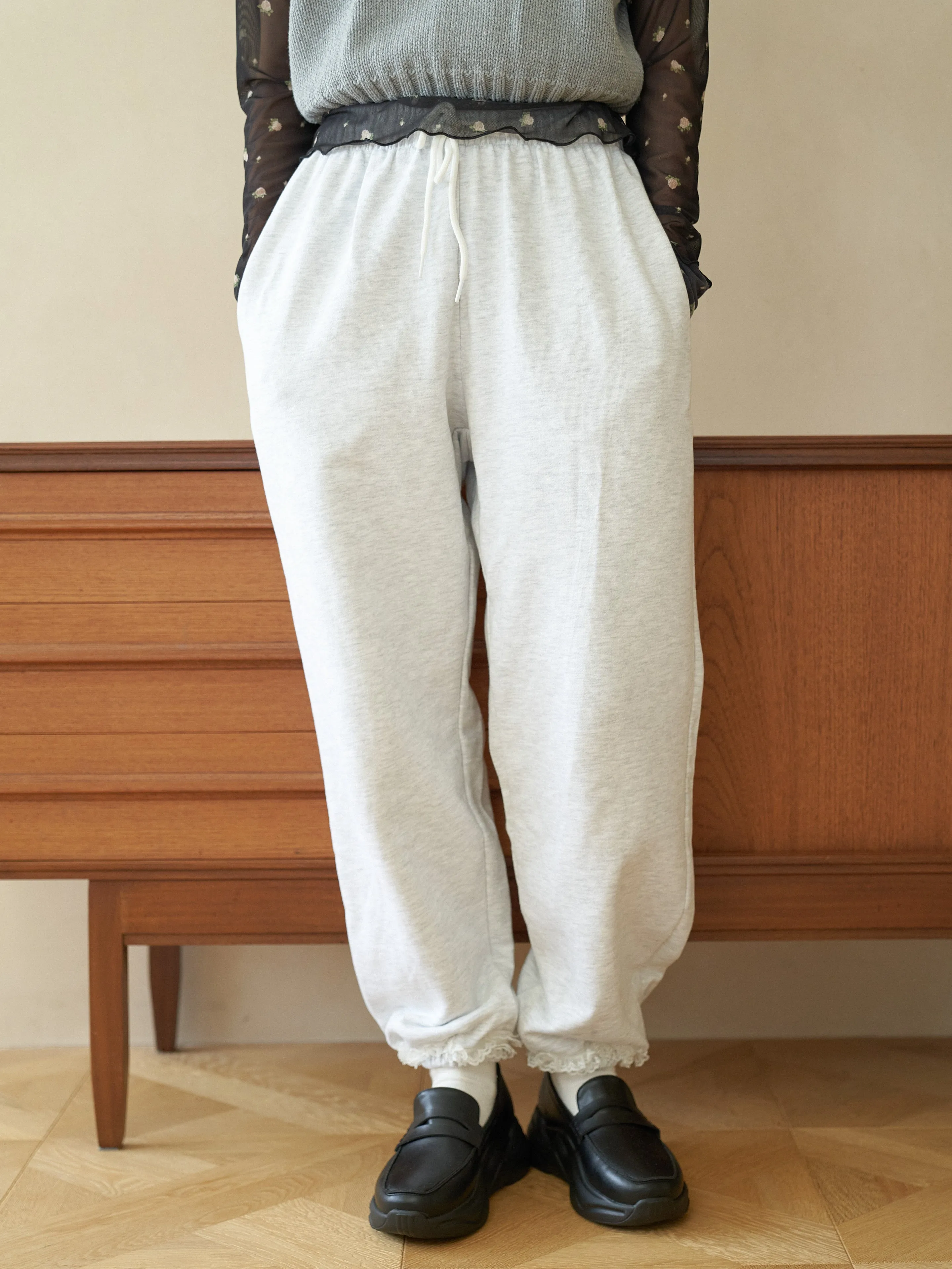 Lace Design Sweat Pants