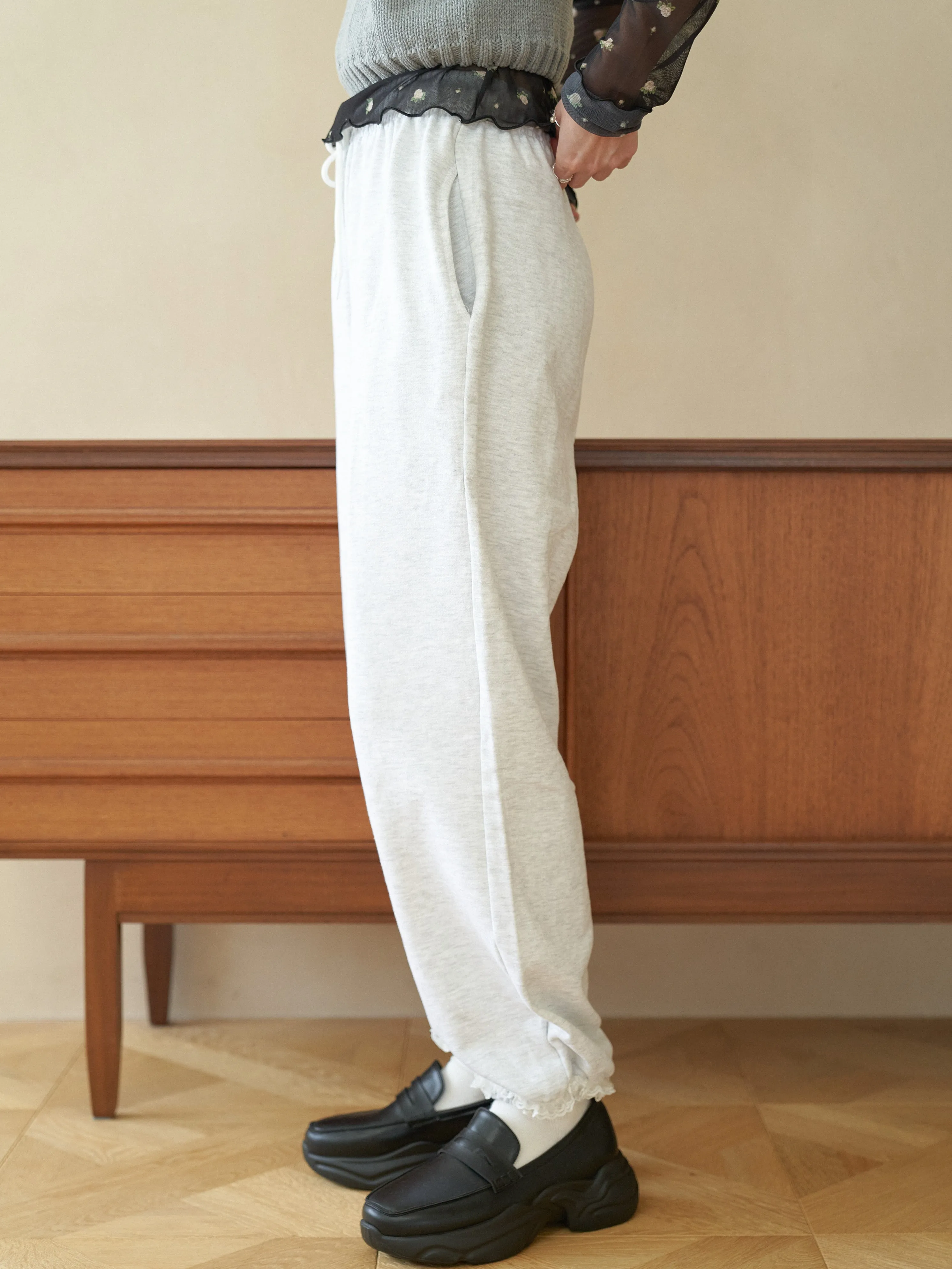 Lace Design Sweat Pants