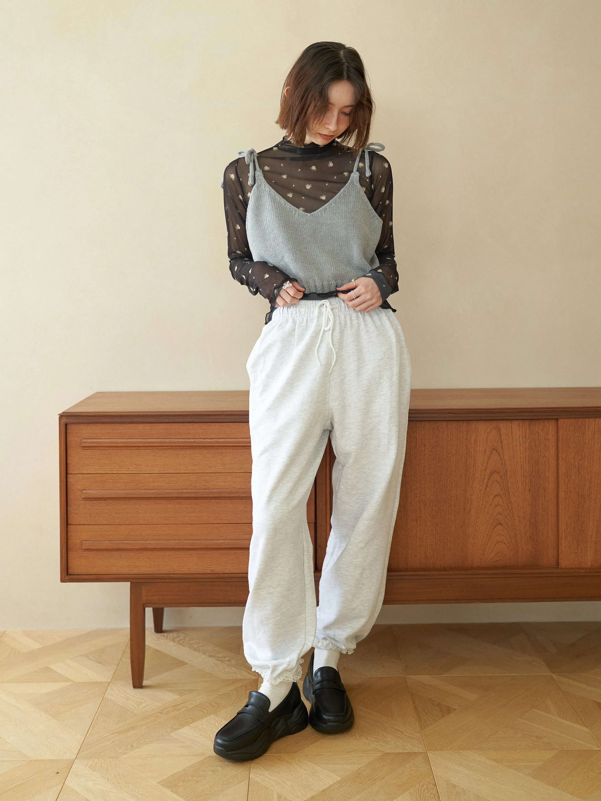 Lace Design Sweat Pants
