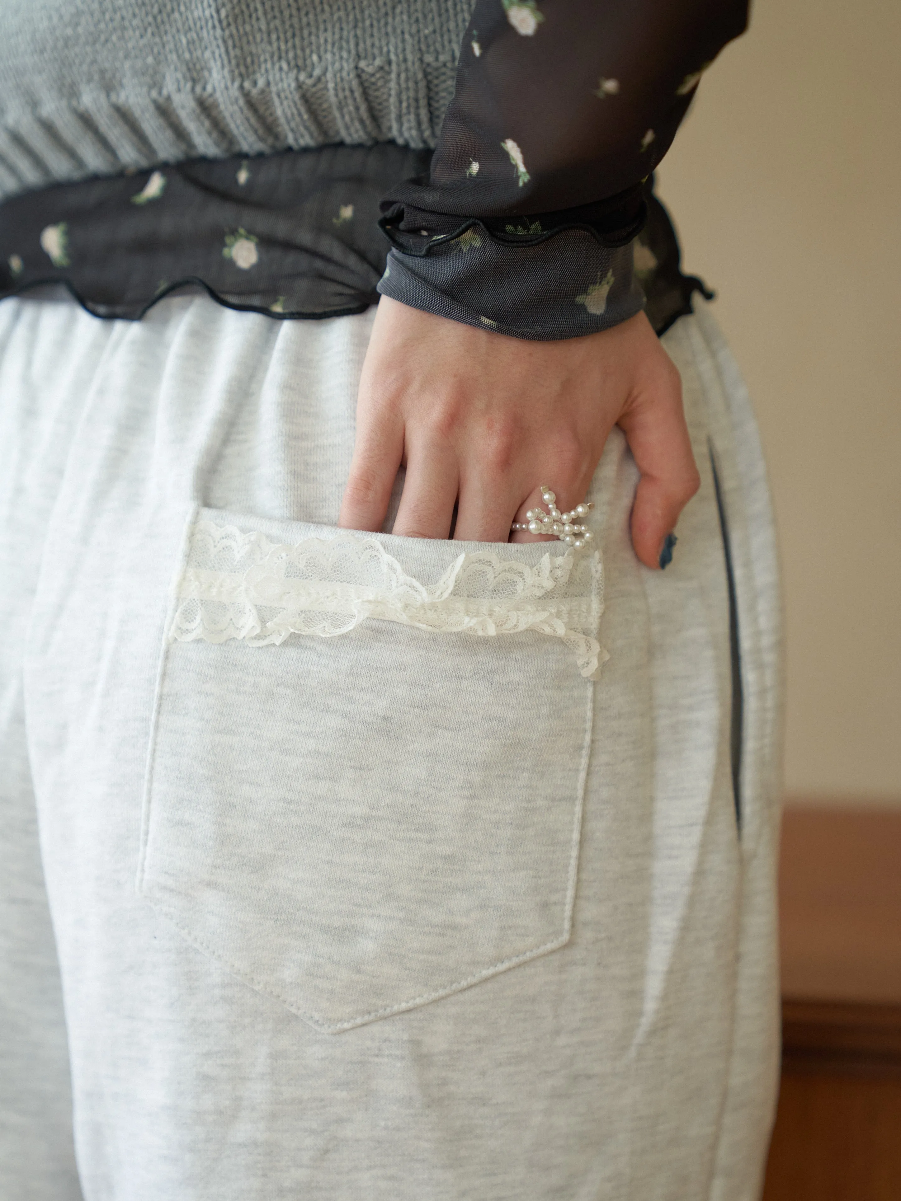 Lace Design Sweat Pants