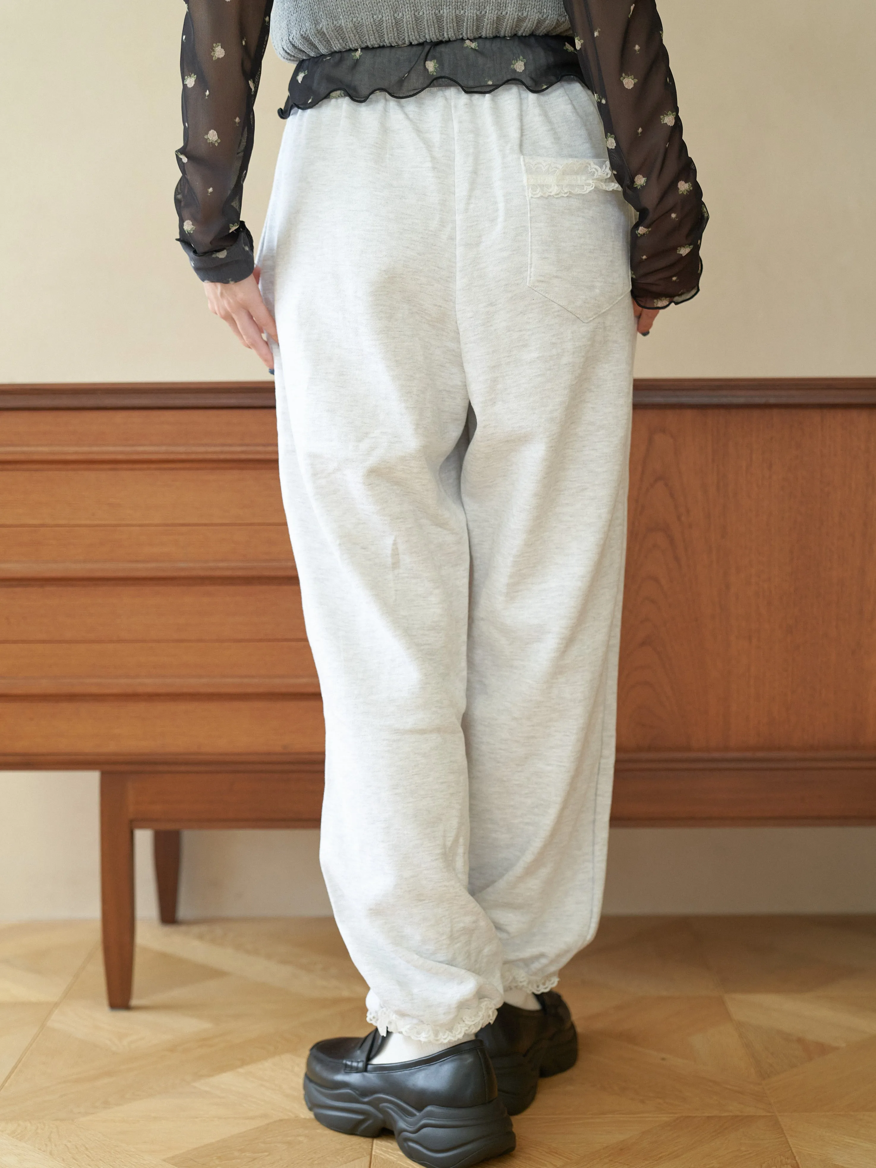 Lace Design Sweat Pants