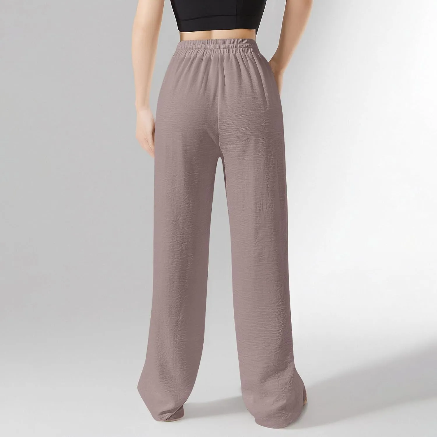 Ladies Linen Pants Summer Drawstring High Waist Wide Leg Pants Casual Palazzo Pant Fashion Trouser with Pockets