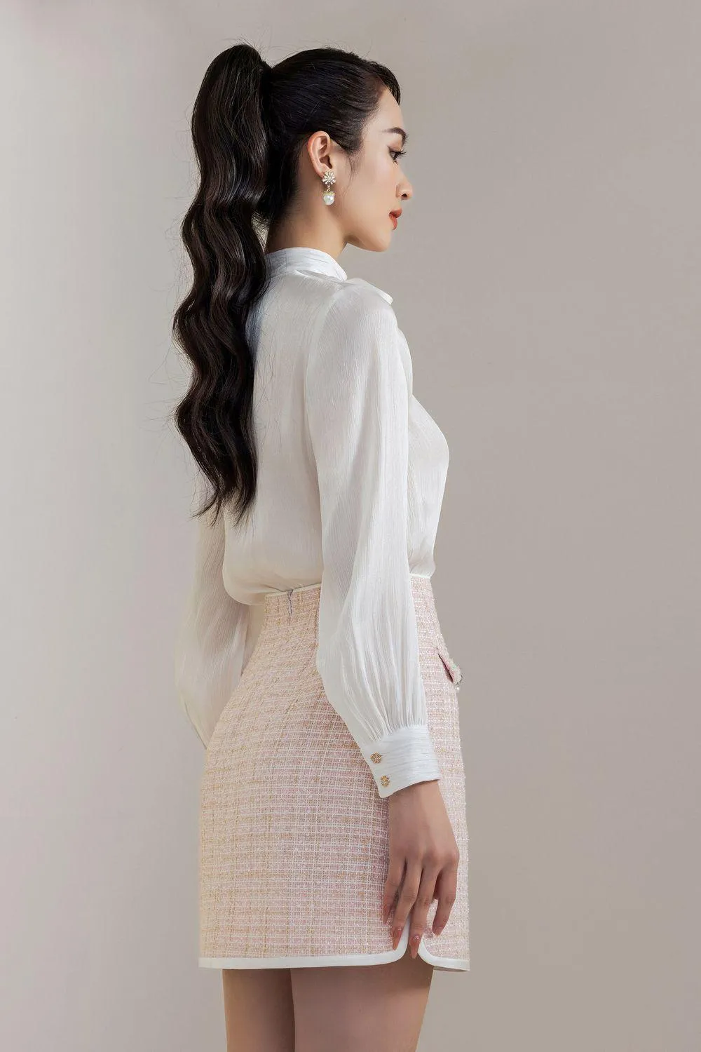 Lamarr Straight Bow Tie Polyester Silk Top