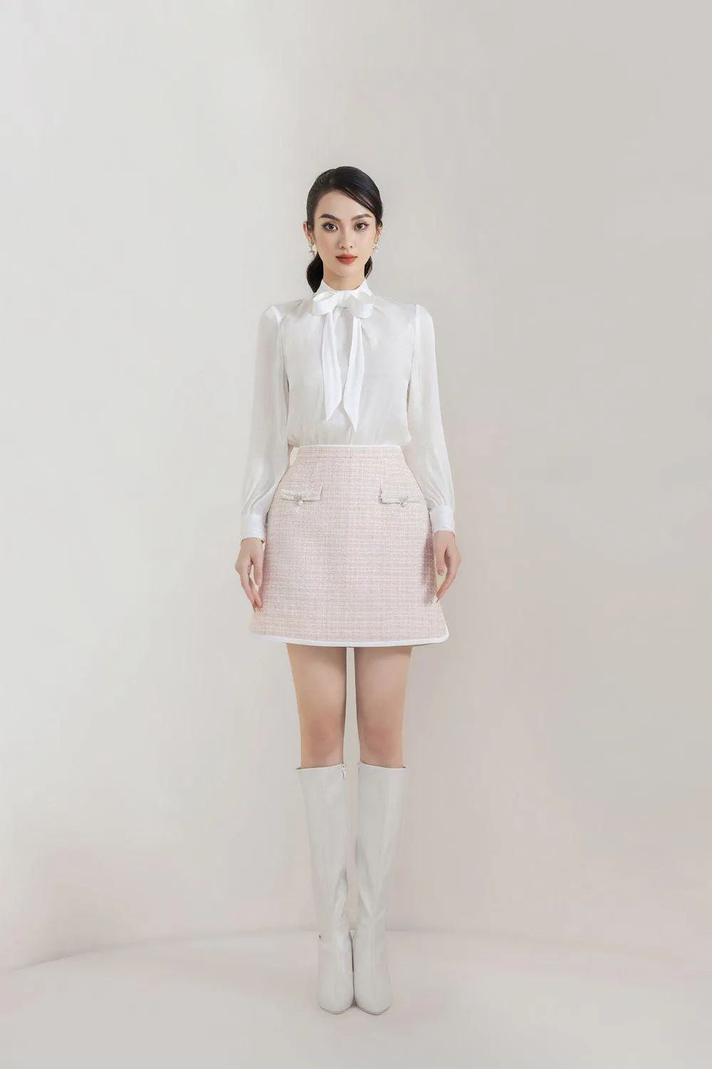 Lamarr Straight Bow Tie Polyester Silk Top