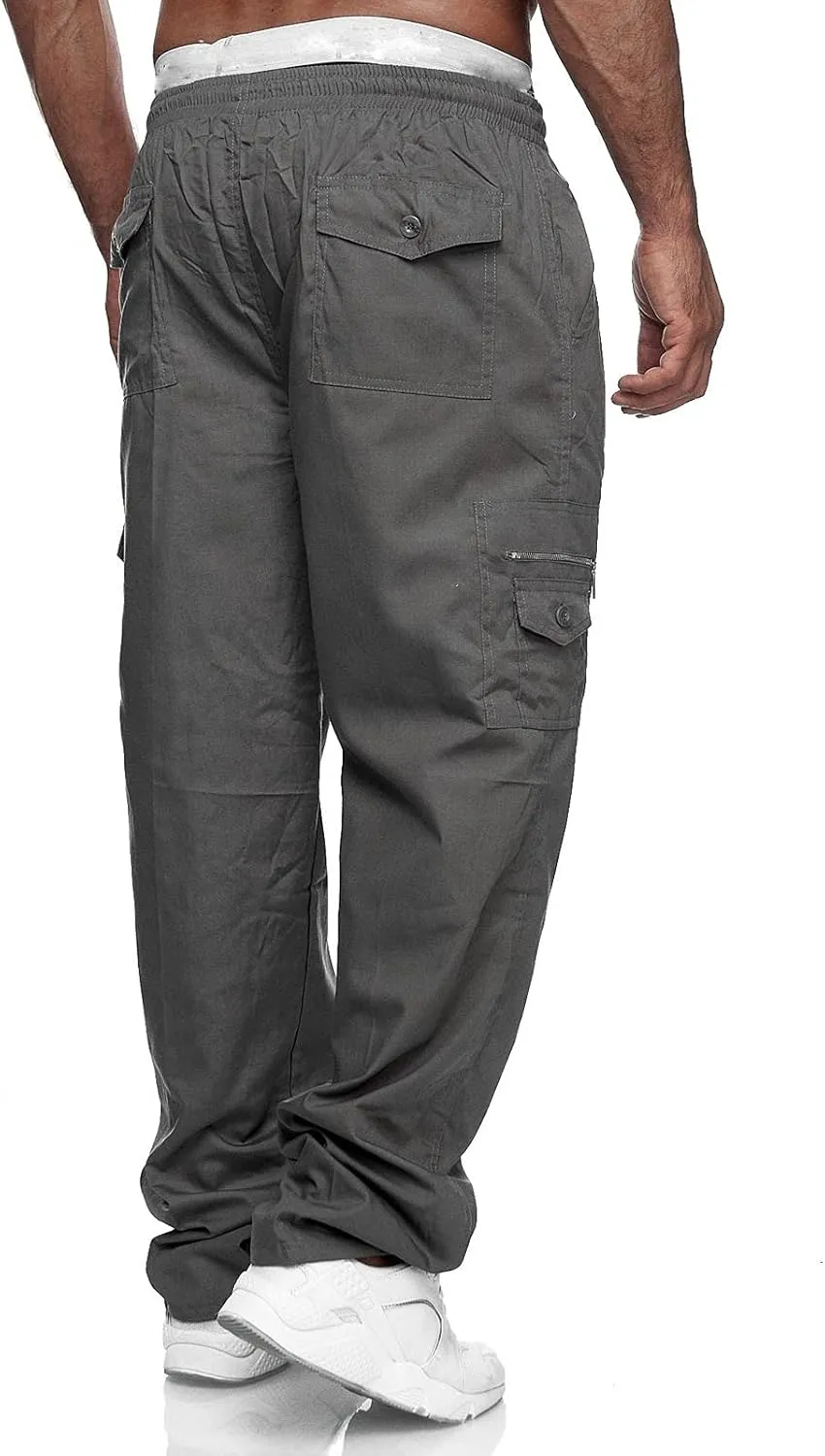 Mens Workout Cargo Sweatpants Tactical Pant Rip-Stop Hiking Pants Men Trouser Drawstring Work Joggers Men's Sweatpant