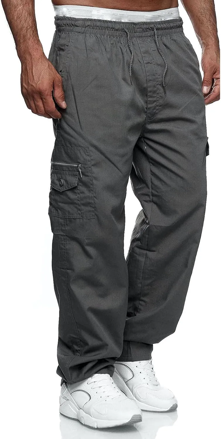 Mens Workout Cargo Sweatpants Tactical Pant Rip-Stop Hiking Pants Men Trouser Drawstring Work Joggers Men's Sweatpant