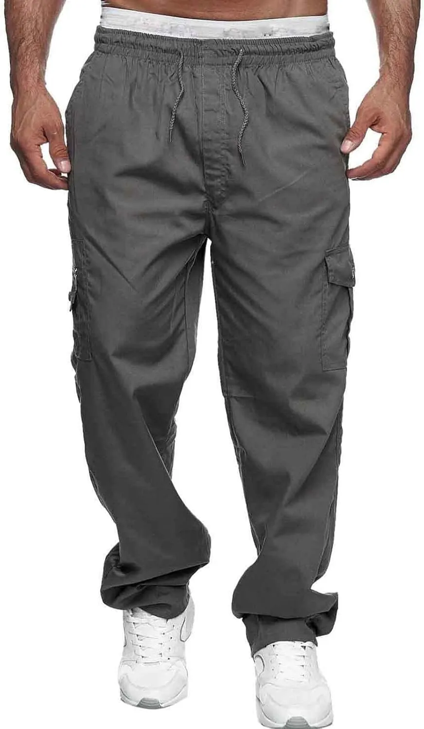 Mens Workout Cargo Sweatpants Tactical Pant Rip-Stop Hiking Pants Men Trouser Drawstring Work Joggers Men's Sweatpant