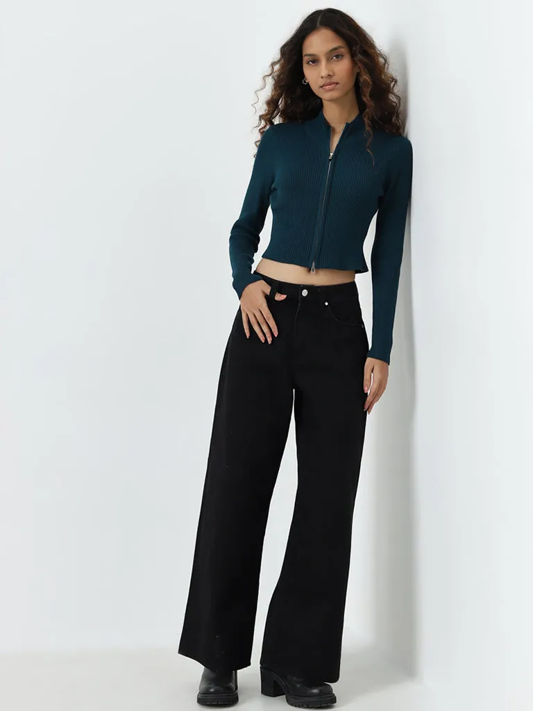 Nuon Dark Teal Ribbed Textured Jacket