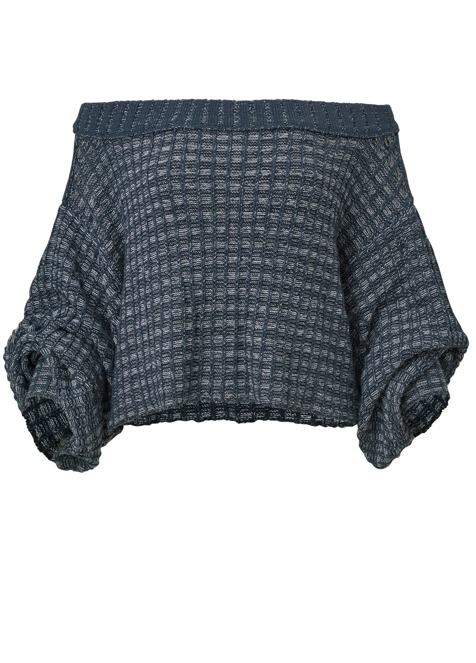 Off-The-Shoulder Sweater - Navy & White