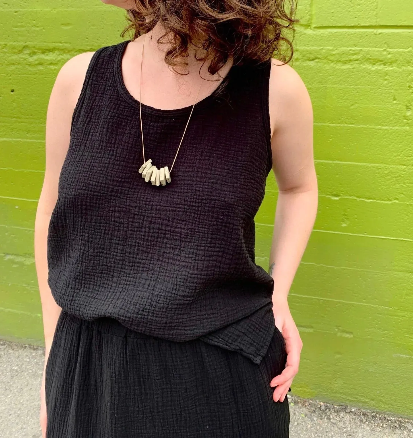 Organic Gauze Sleeveless Top in Black