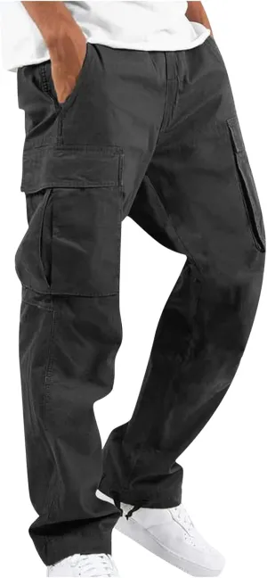 Pants Men Cargo Stretch Elastic Waist Drawstring Pants with Pockets Pants Ripstop Stretch Fall Winter Joggers Trouser