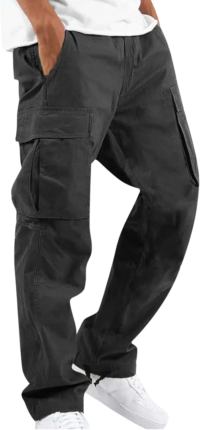 Pants Men Cargo Stretch Elastic Waist Drawstring Pants with Pockets Pants Ripstop Stretch Fall Winter Joggers Trouser