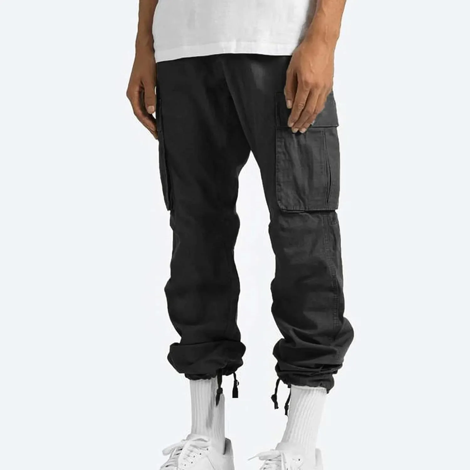 Pants Men Cargo Stretch Elastic Waist Drawstring Pants with Pockets Pants Ripstop Stretch Fall Winter Joggers Trouser