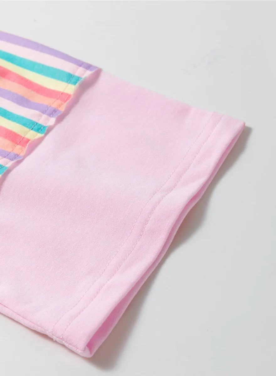 Pink Multicolor Rainbow Stripe T Shirt Dress