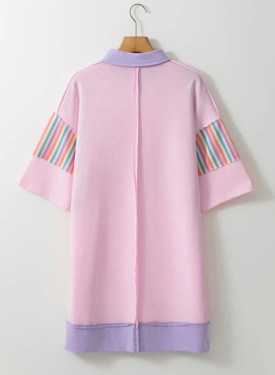 Pink Multicolor Rainbow Stripe T Shirt Dress