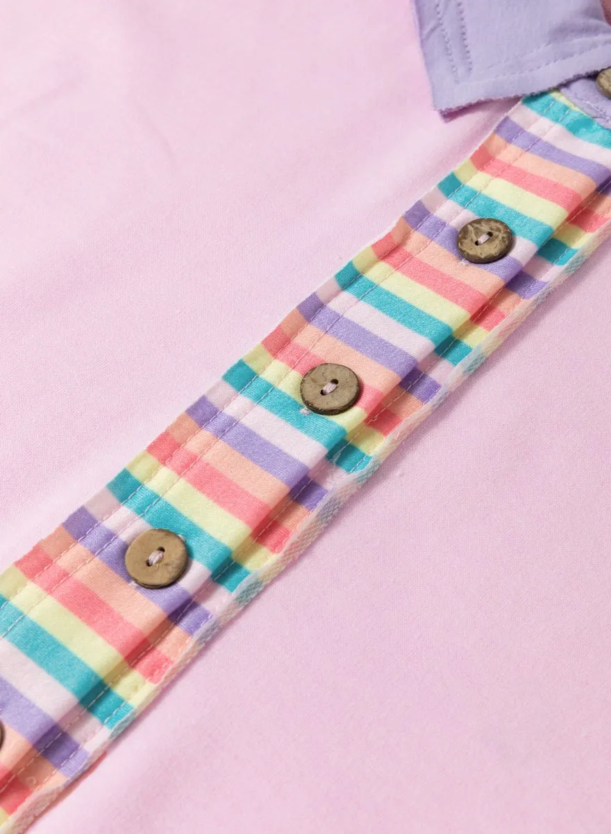 Pink Multicolor Rainbow Stripe T Shirt Dress