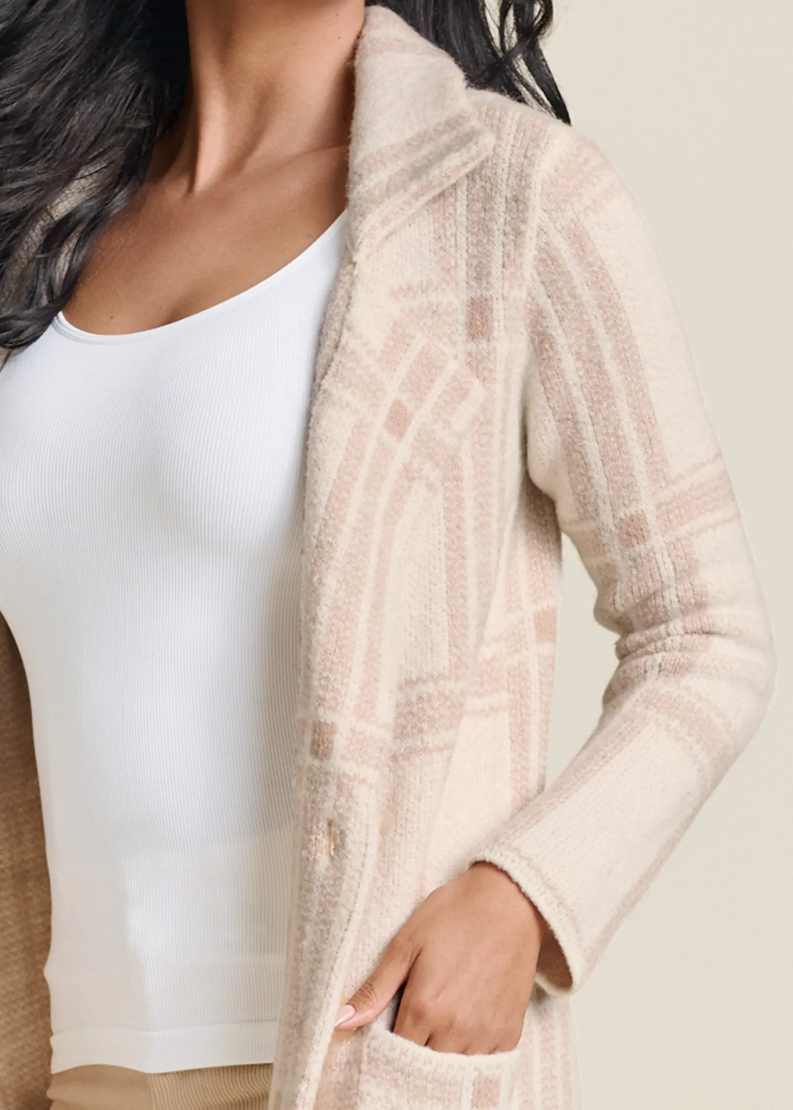 Plaid Sweater Coat - White Multi