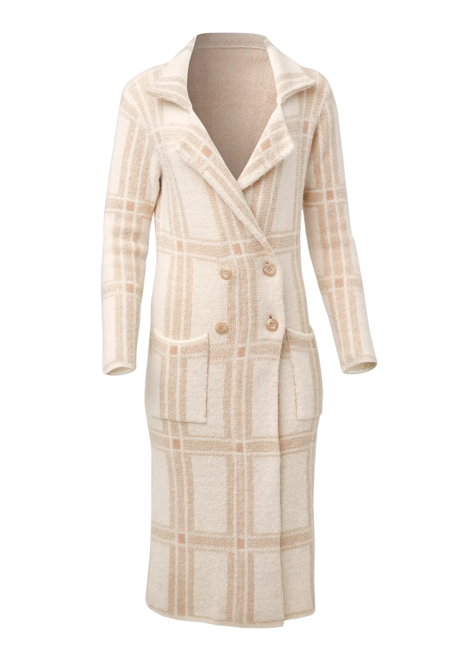 Plaid Sweater Coat - White Multi