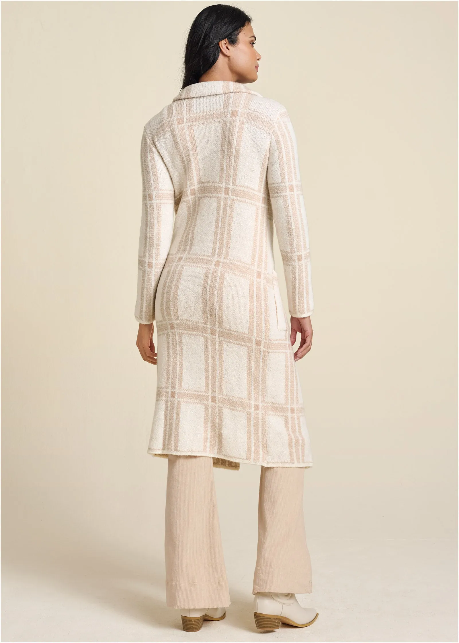 Plaid Sweater Coat - White Multi