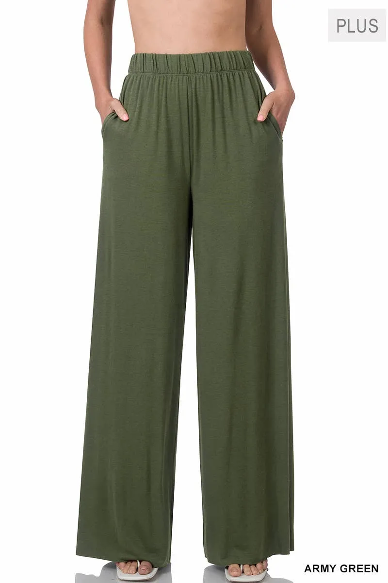 Plus Size Wide Leg Pant In Army Green