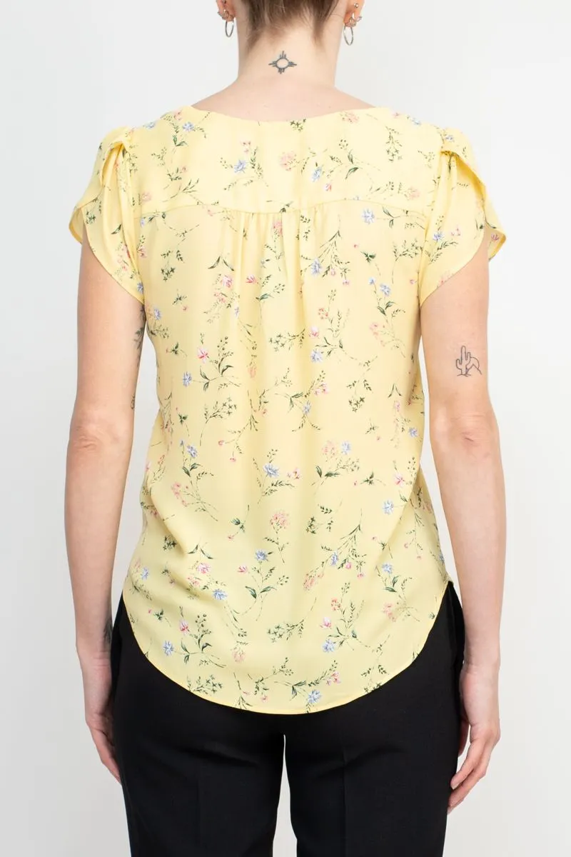 Premise V-Neck Short Sleeves Floral Crepe Top