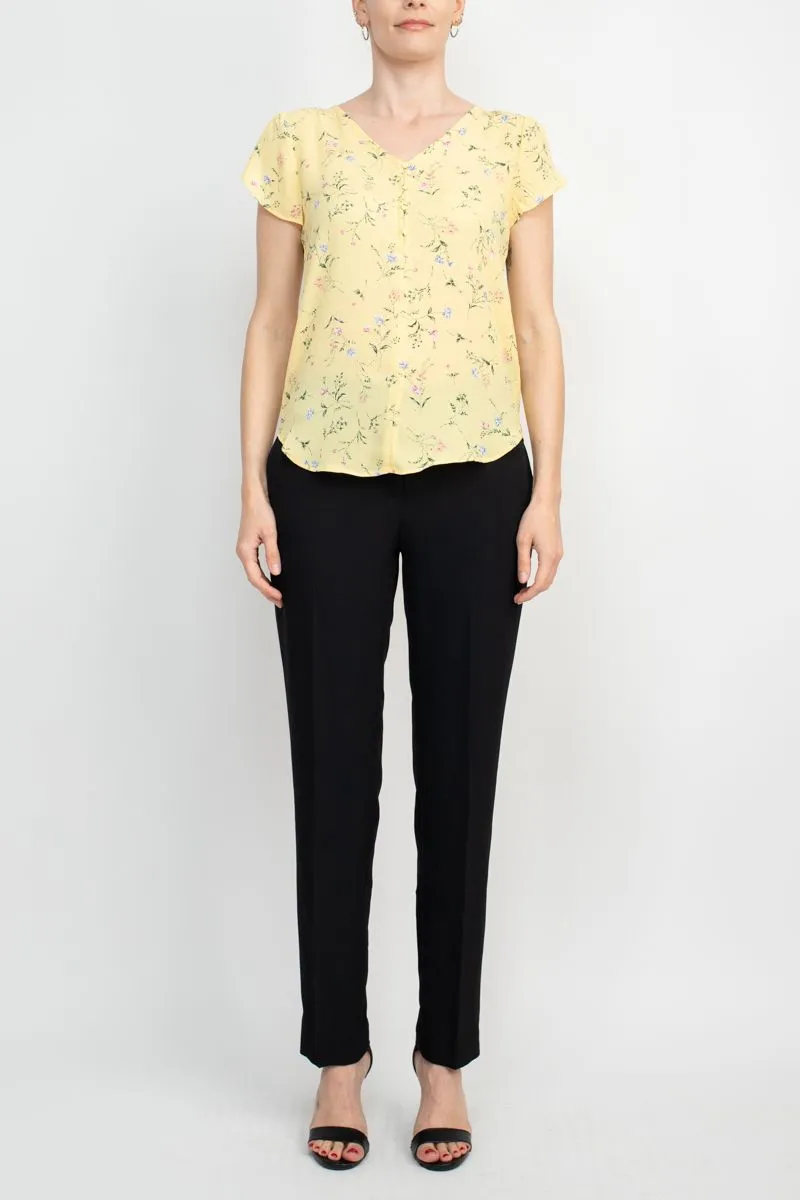 Premise V-Neck Short Sleeves Floral Crepe Top
