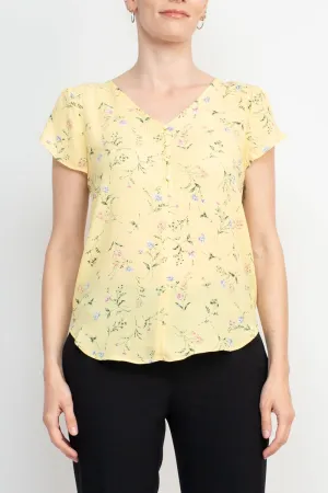 Premise V-Neck Short Sleeves Floral Crepe Top