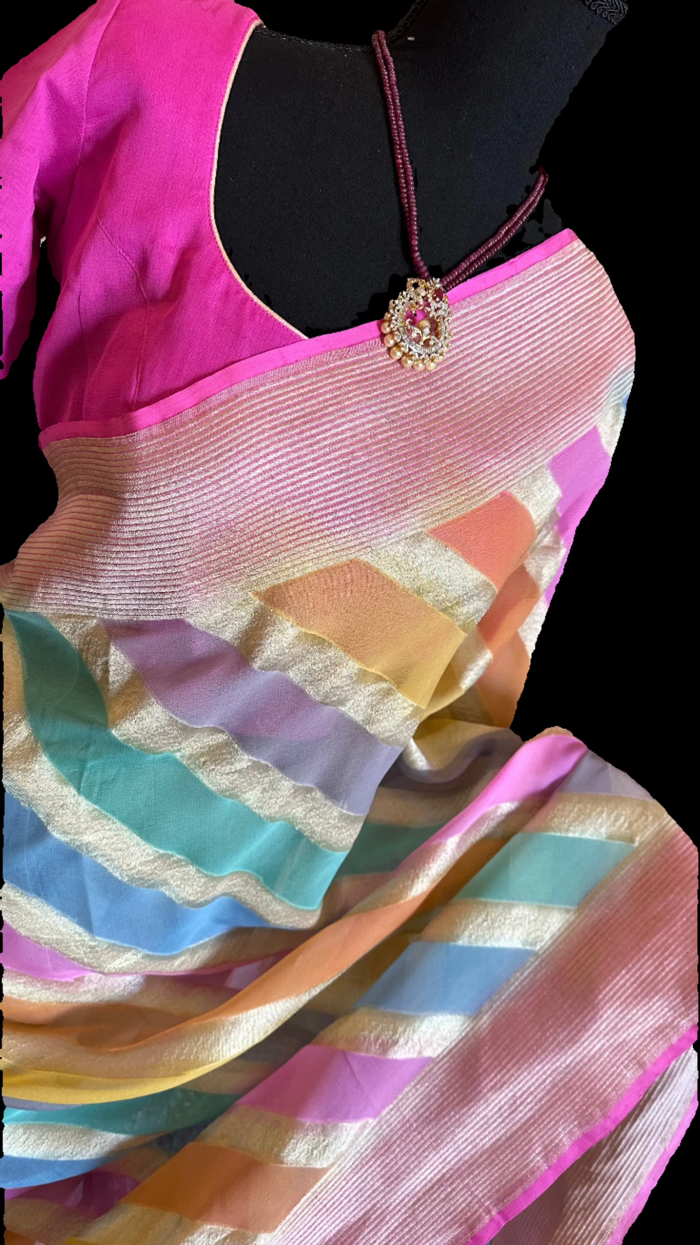 Pure Beneras khaddi chiffon Silk with stitched  blouse