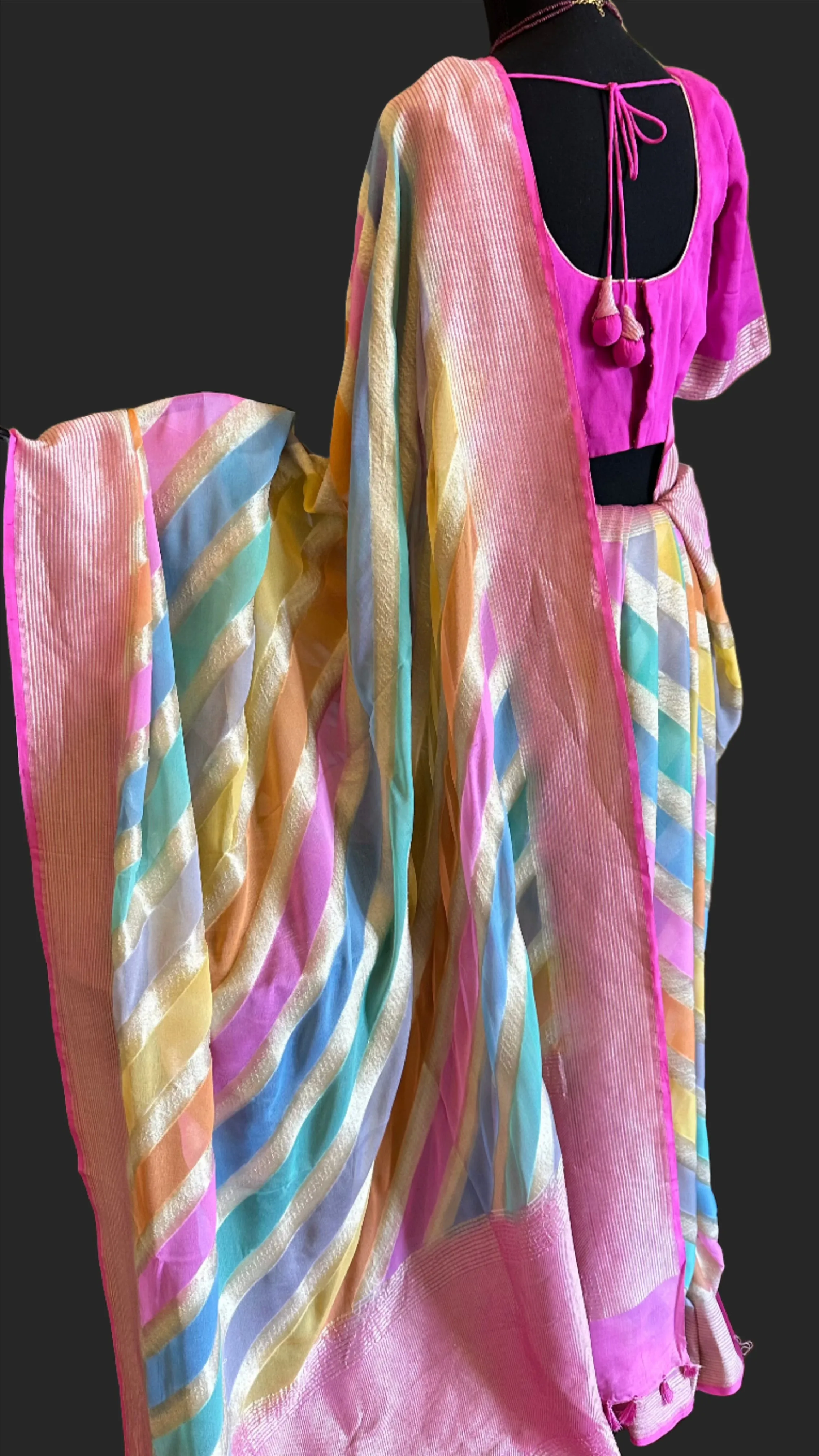 Pure Beneras khaddi chiffon Silk with stitched  blouse