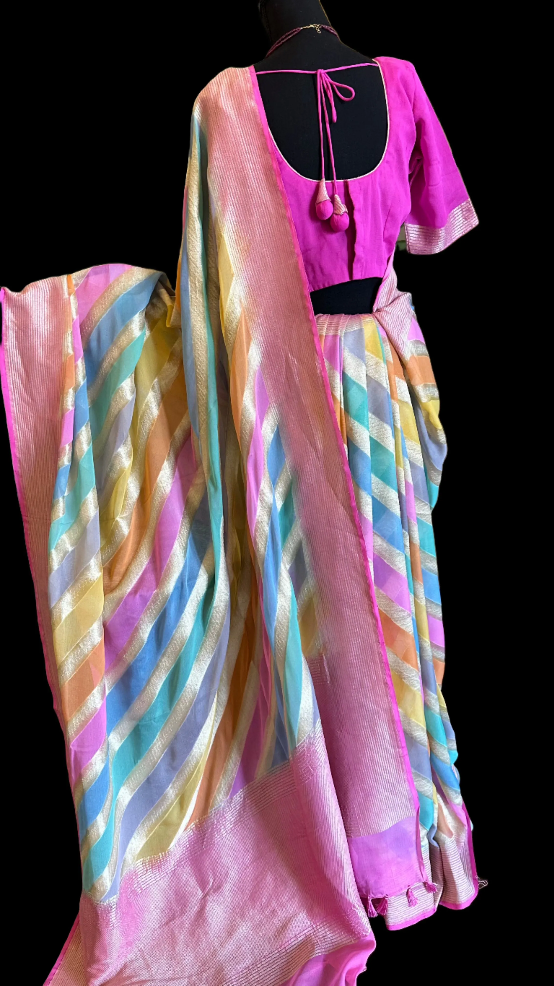 Pure Beneras khaddi chiffon Silk with stitched  blouse