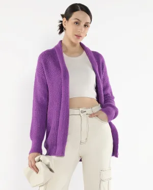 Rareism Women Jug Purple Acrylic Polyester Fabric Relaxed Fit Plain Shrug