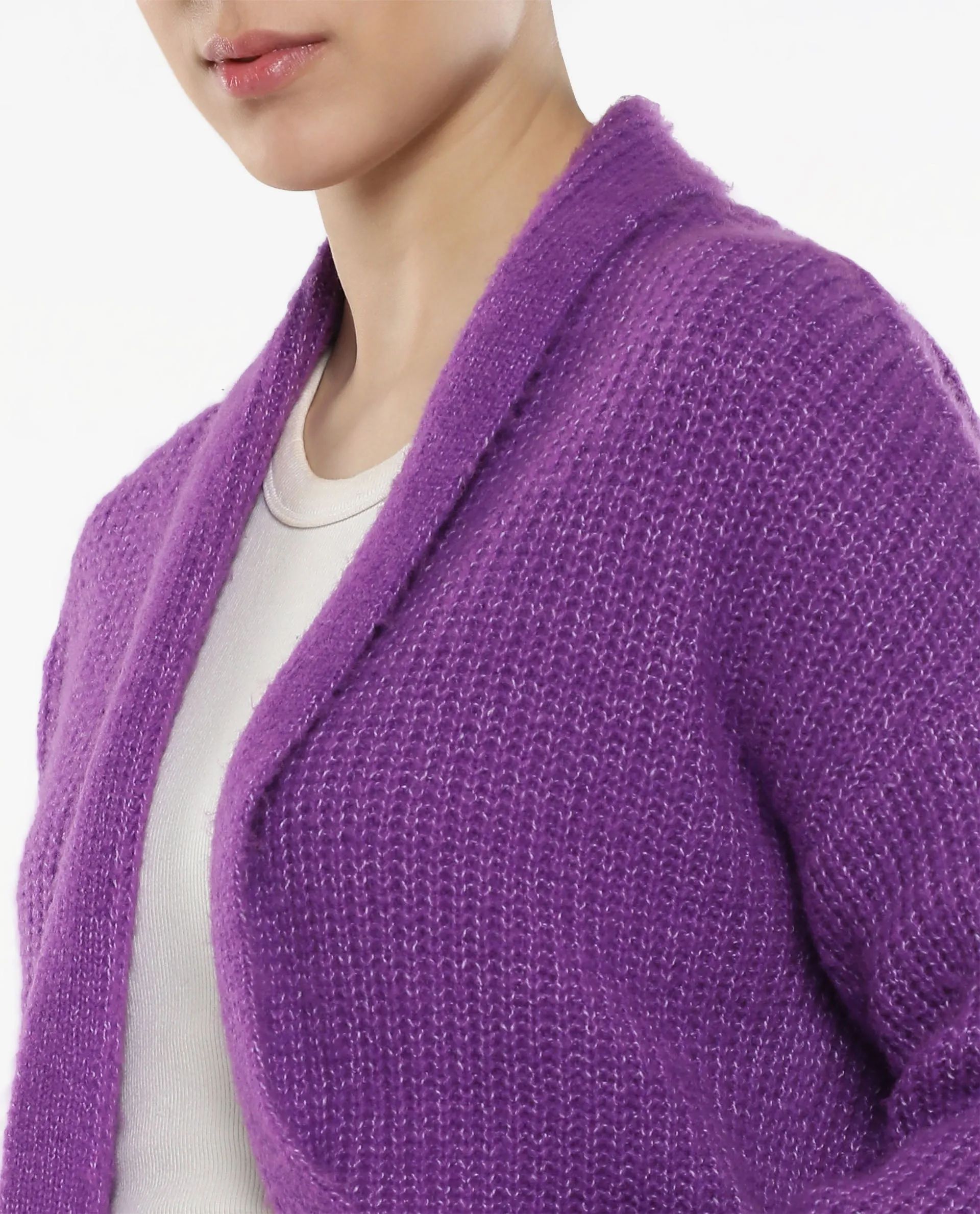 Rareism Women Jug Purple Acrylic Polyester Fabric Relaxed Fit Plain Shrug