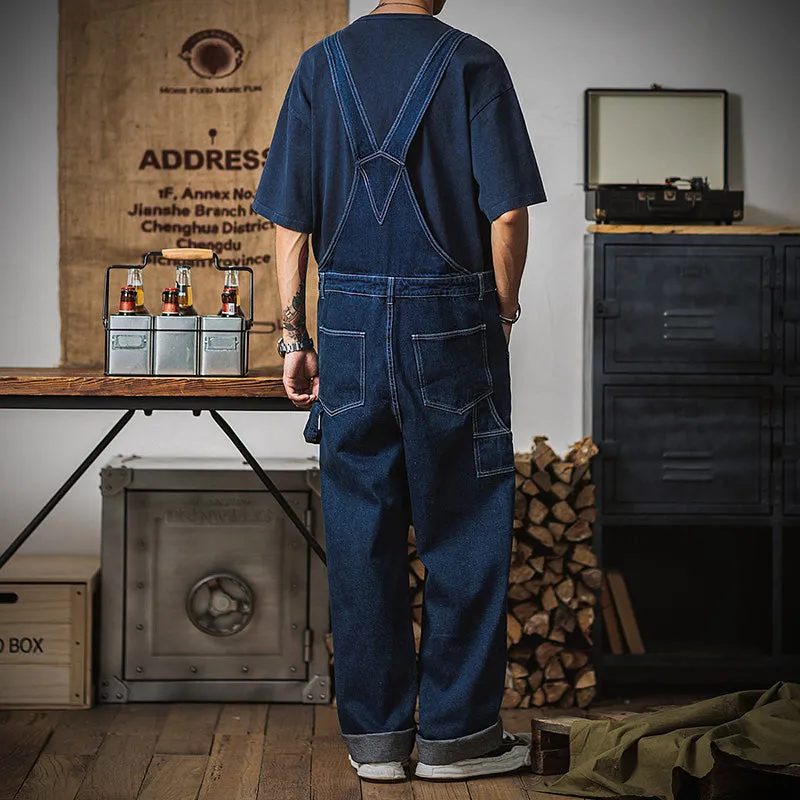 Retro Denim Casual Overall Naval Dungaree In Blue