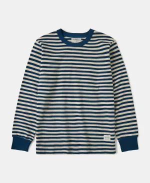 Ribbed Cuff Breton Stripe Long Sleeve T-Shirt - Blue/Apricot