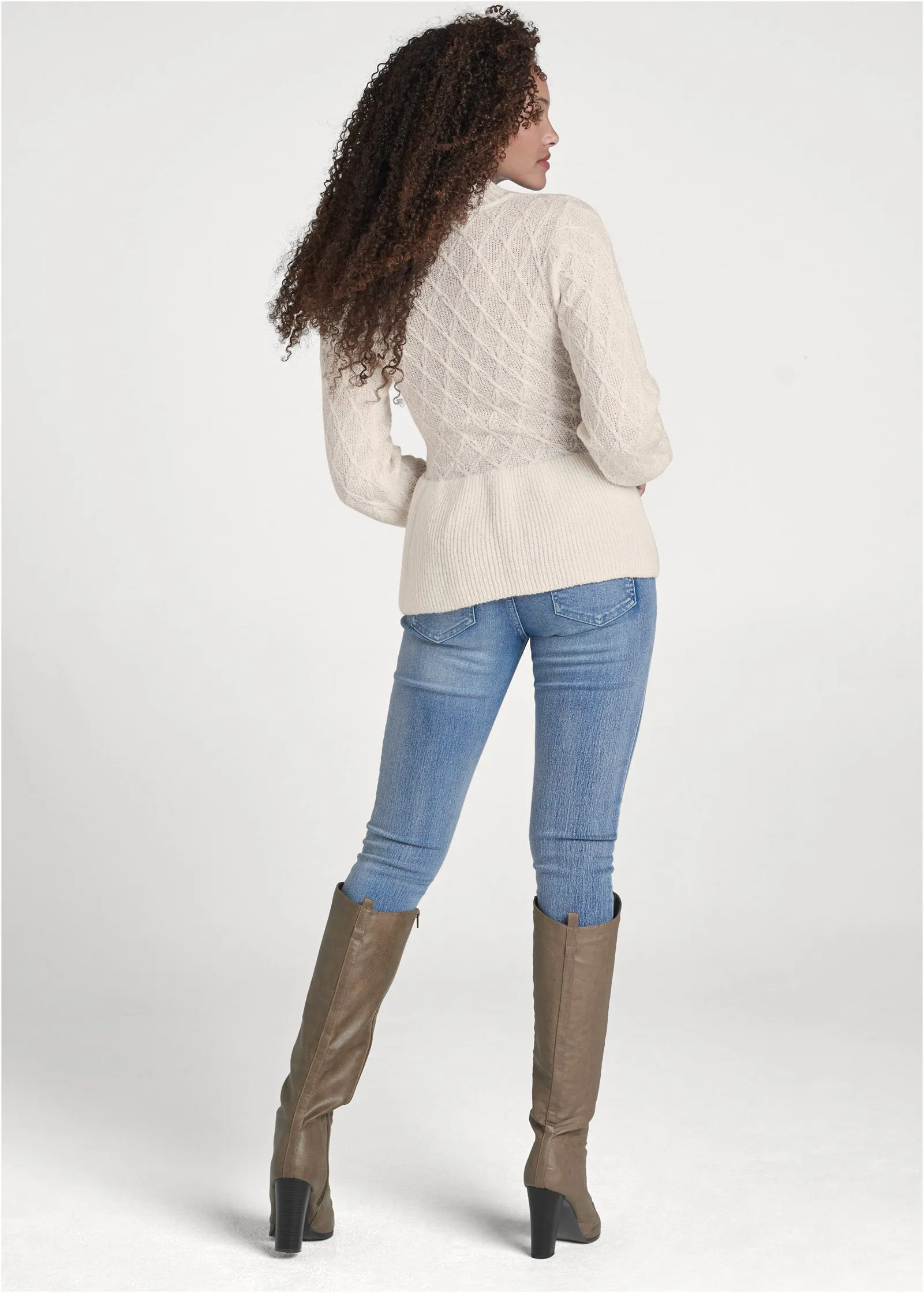 Rose Detail Peplum Sweater - Off White & Red