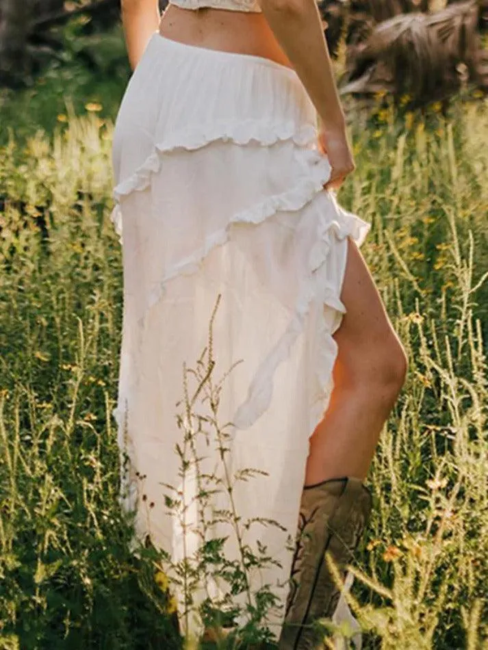 Ruffle Slit Midi Skirt