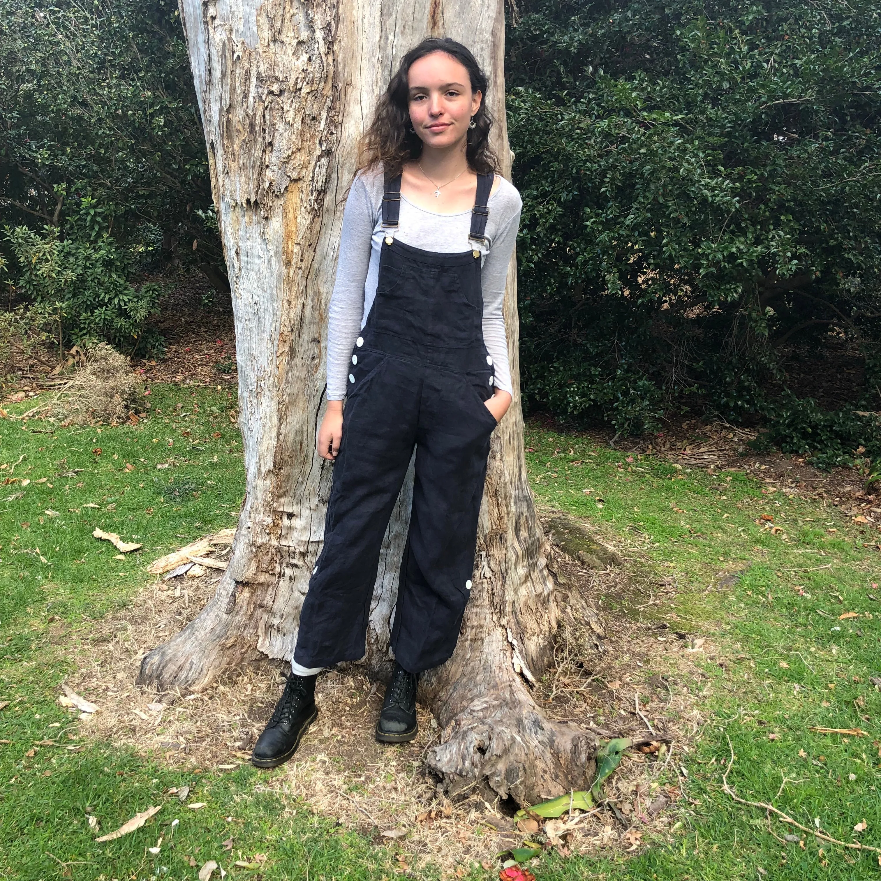 Rustic Linen Overalls - Navy