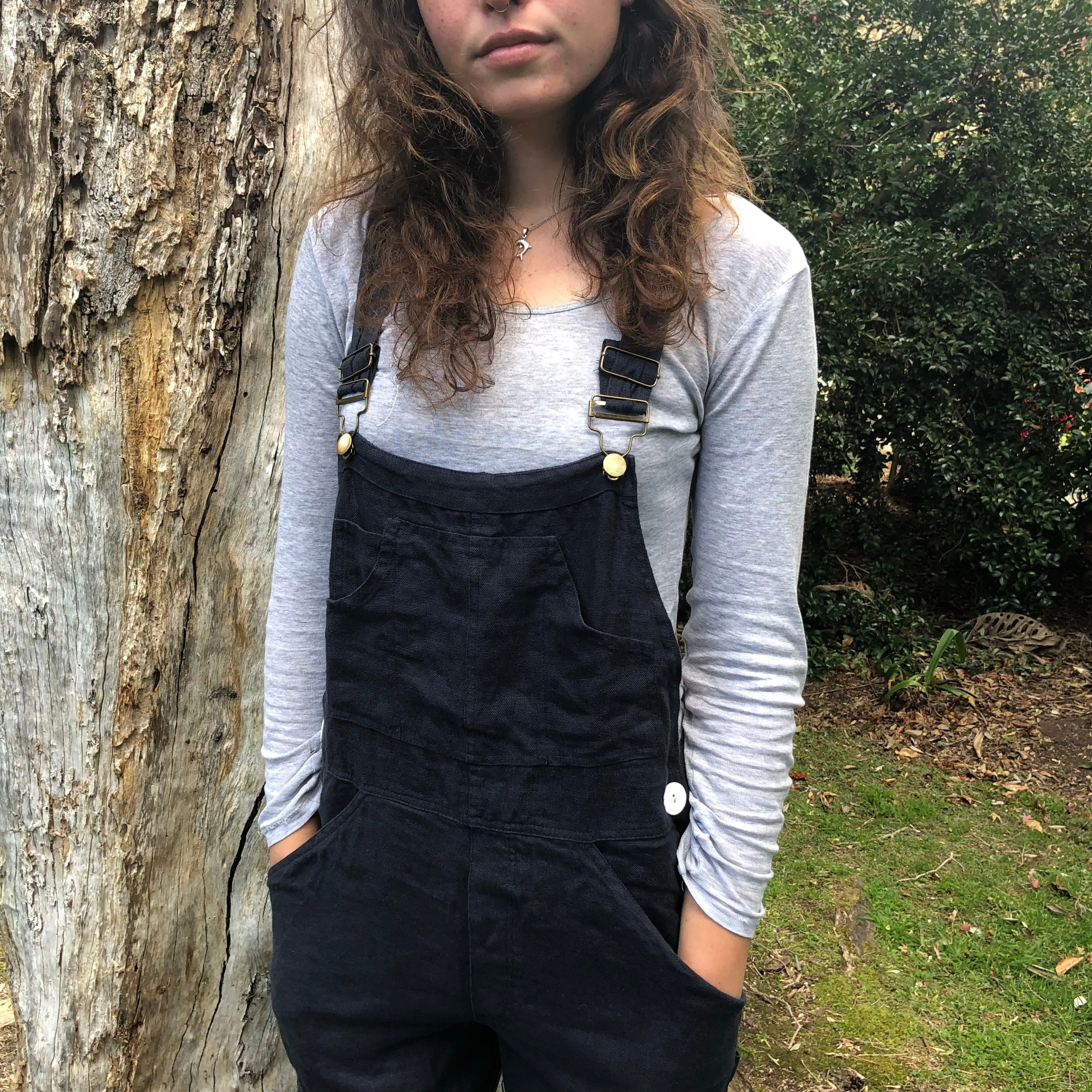 Rustic Linen Overalls - Navy