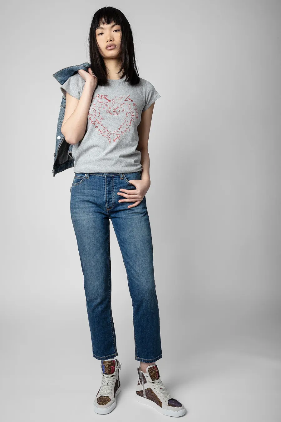 Skinny Heart T-shirt Gris