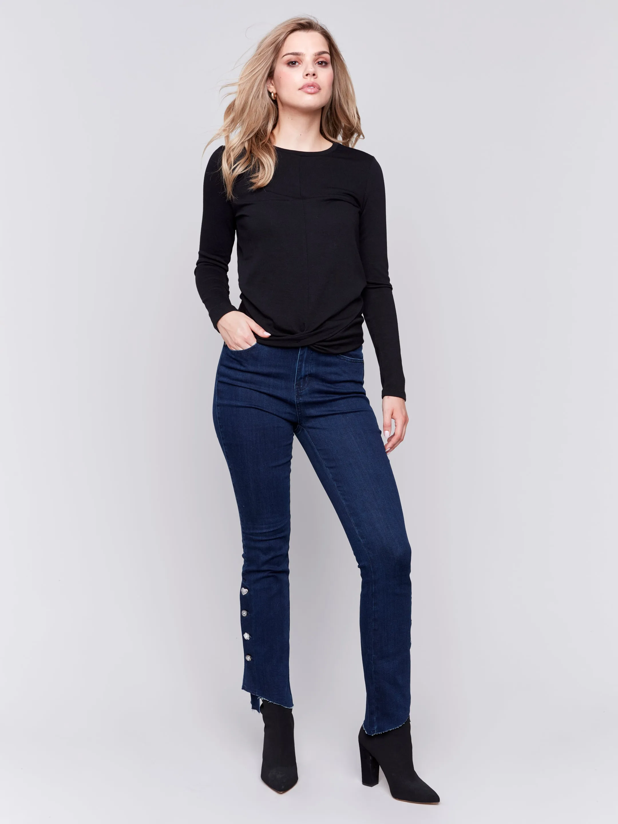 Soft Jersey Basic Top With Front Knot